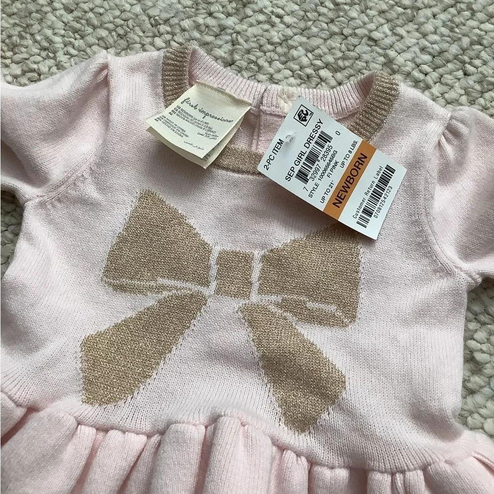 NWT First Impressions Holiday Winter Outfit Newborn Pink Gold - Picture 2 of 4